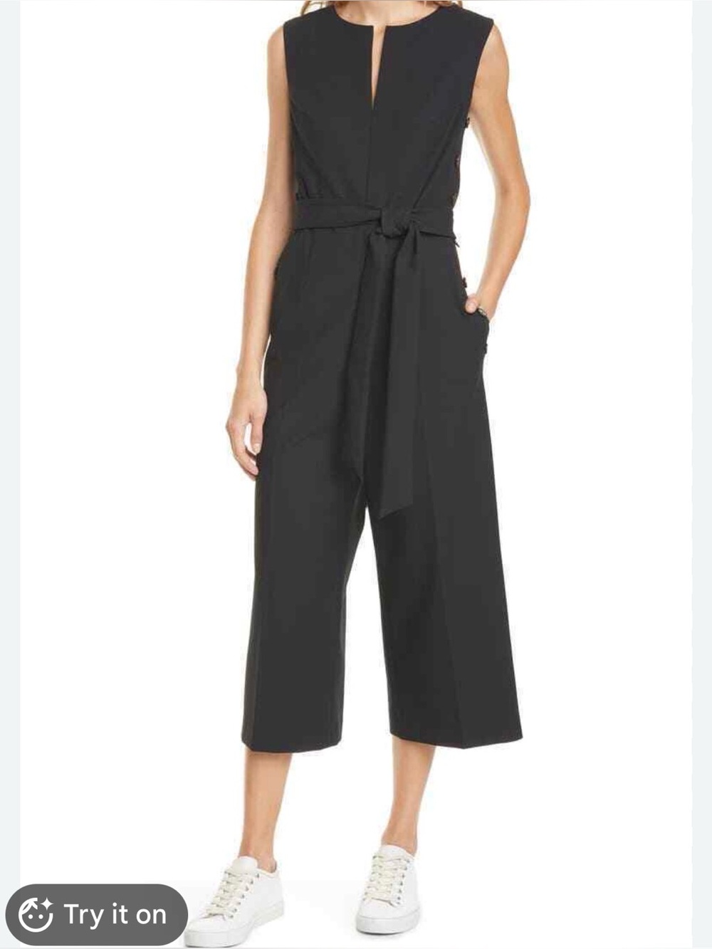 Club Monaco Women Klauss Black Jumpsuit Pants Side Buttons Belt NWT